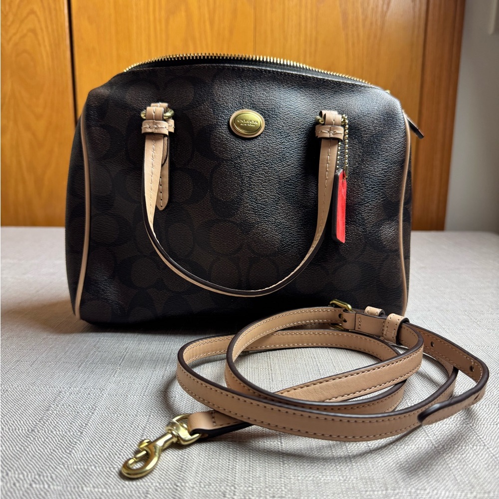 Coach Monogram Satchel with Crossbody Strap - Brown/black